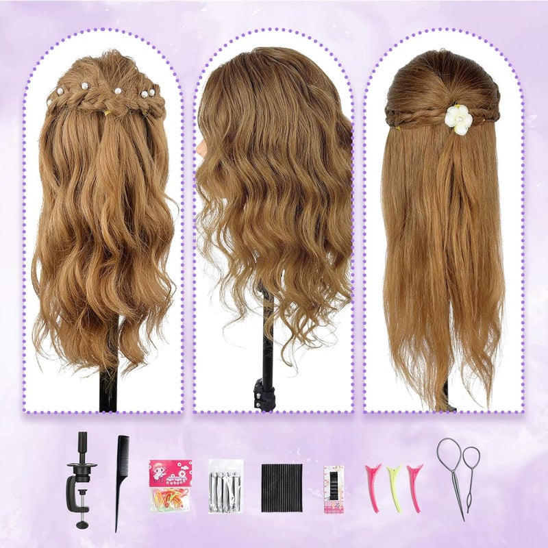 Firstwon 20-22" Mannequin Head with 100% Real Human Hair Cosmetology Manikin Doll Head for Styling Hairdresser Practice Head (Human Hair #27) - Image 5
